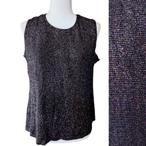 Vintage Sleeveless Stretchy Sparkle Glitter Black and Silver Shell Top